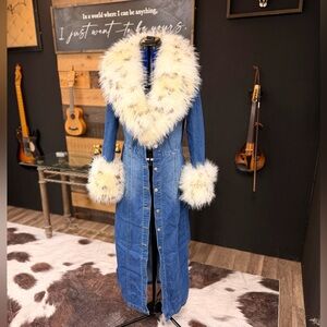 Denim and Fur Duster Coat